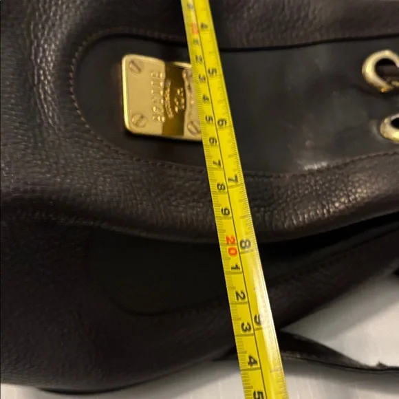 VTG HCL Dark brown 100% pebbled leather bucket crossbody bag gold accents Euro - Picture 12 of 14